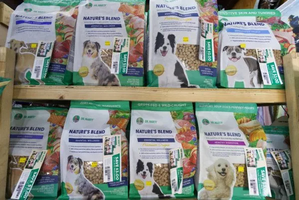 Dog food selection at Gateway Farm & Pet