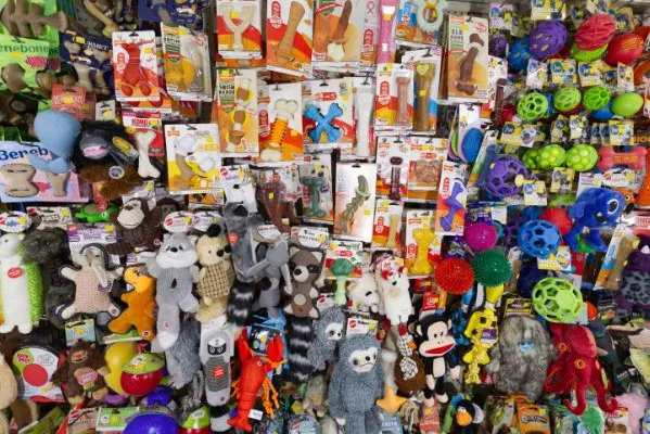 Dog toy selection at Gateway Farm & Pet